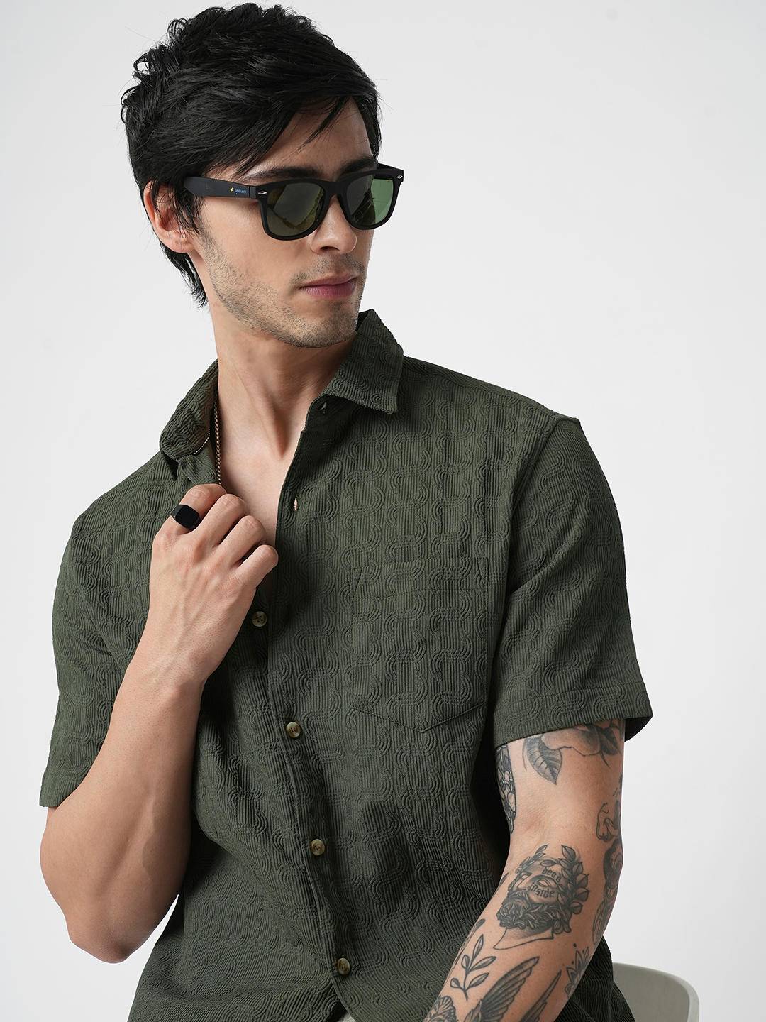 Hunter Green Textured Shirt Buy only at ₹494