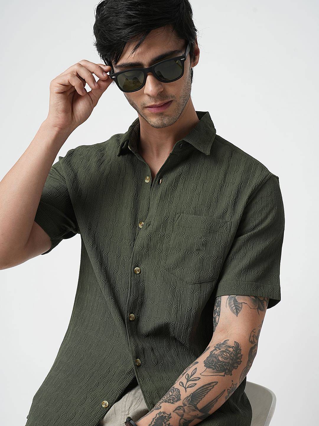 Hunter Green Textured Shirt Buy only at ₹494