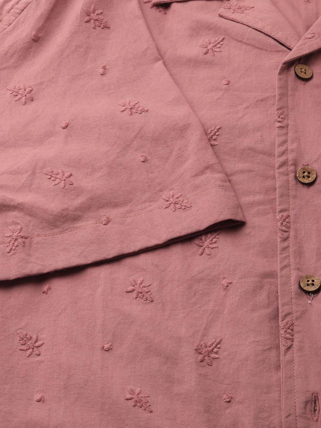 Minimalist Floral Coral Embroidered Oversized Shirt Buy only at ₹569