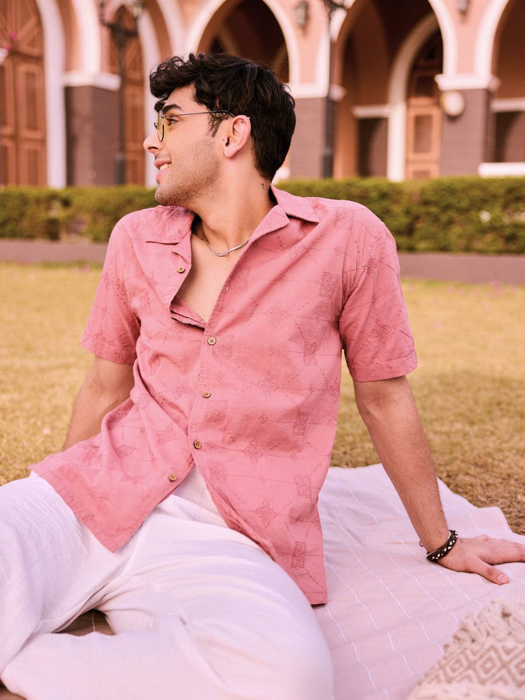 Intricate Geometric Coral Embroidered Oversized Shirt Buy only at ₹759