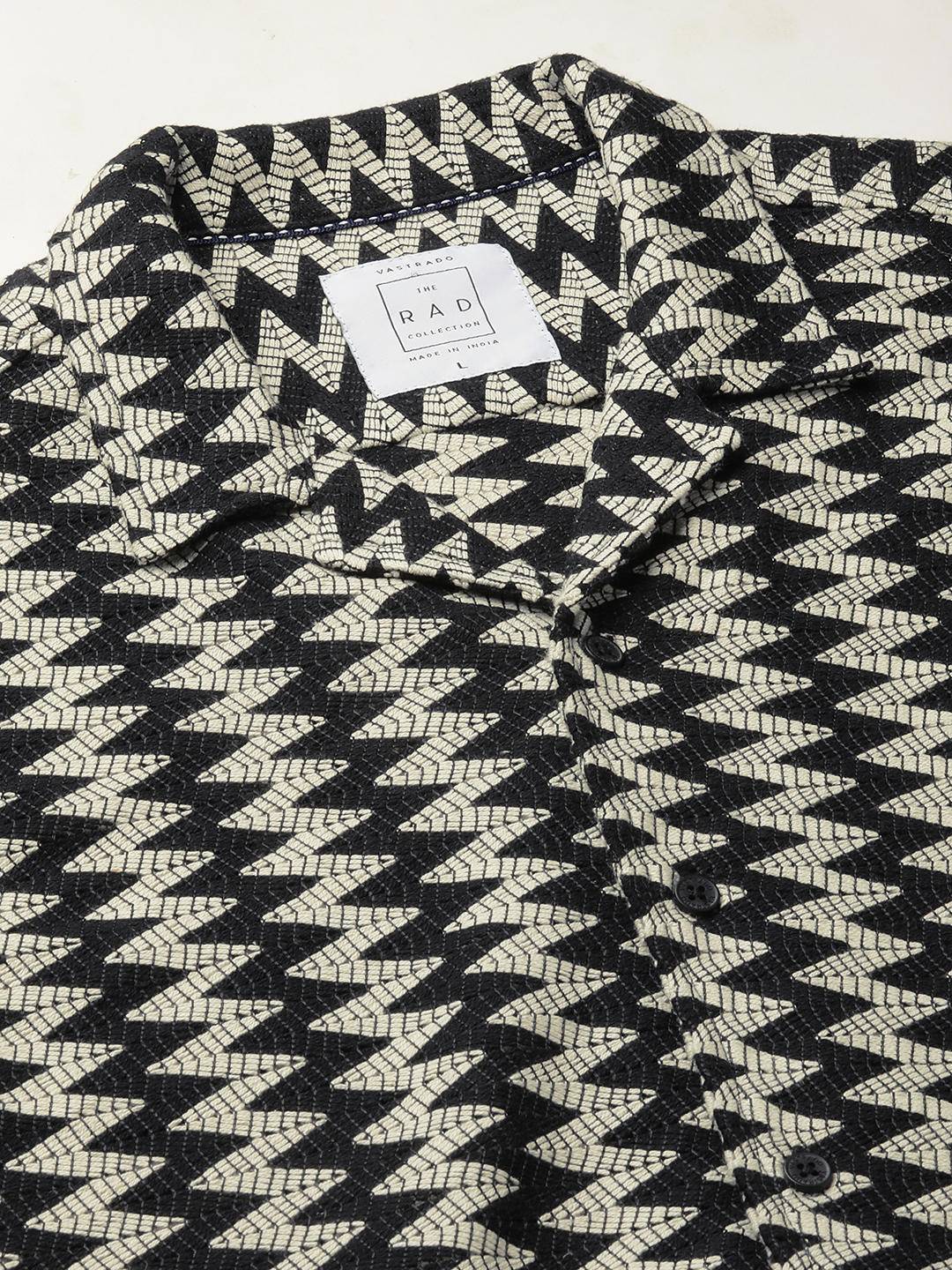 Zig-Zag Black Crochet Oversized Notch Collar Shirt Buy only at ₹699