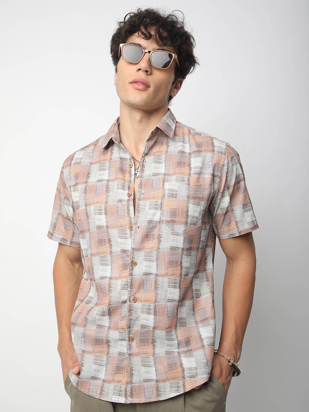 Multicolour Patchwork Textured Shirt Buy only at ₹539