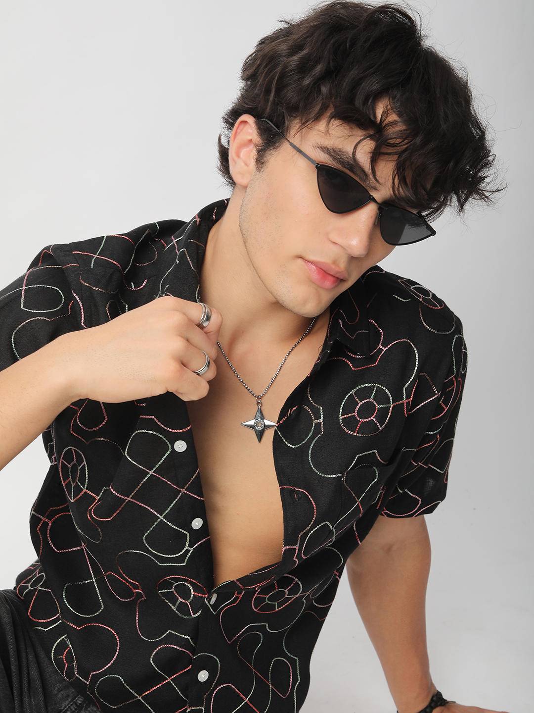 Intricate Black Contrast Embroidered Shirt Buy only at ₹699