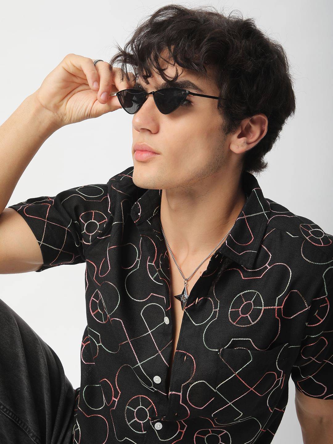 Intricate Black Contrast Embroidered Shirt Buy only at ₹699