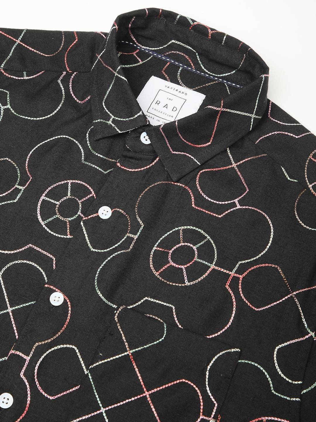 Intricate Black Contrast Embroidered Shirt Buy only at ₹699