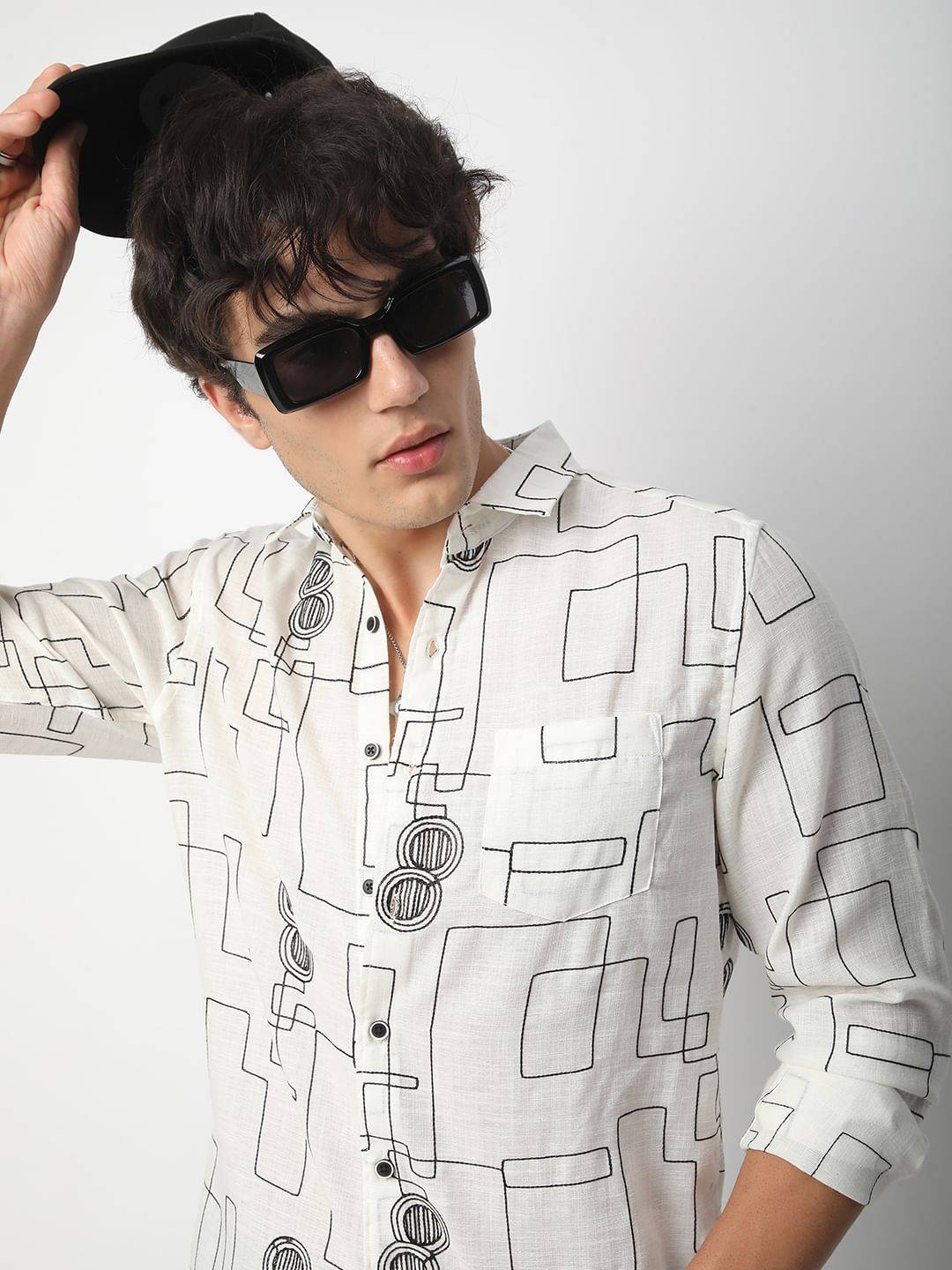 Intricate White Contrast Maze Embroidered Shirt Buy only at ₹699