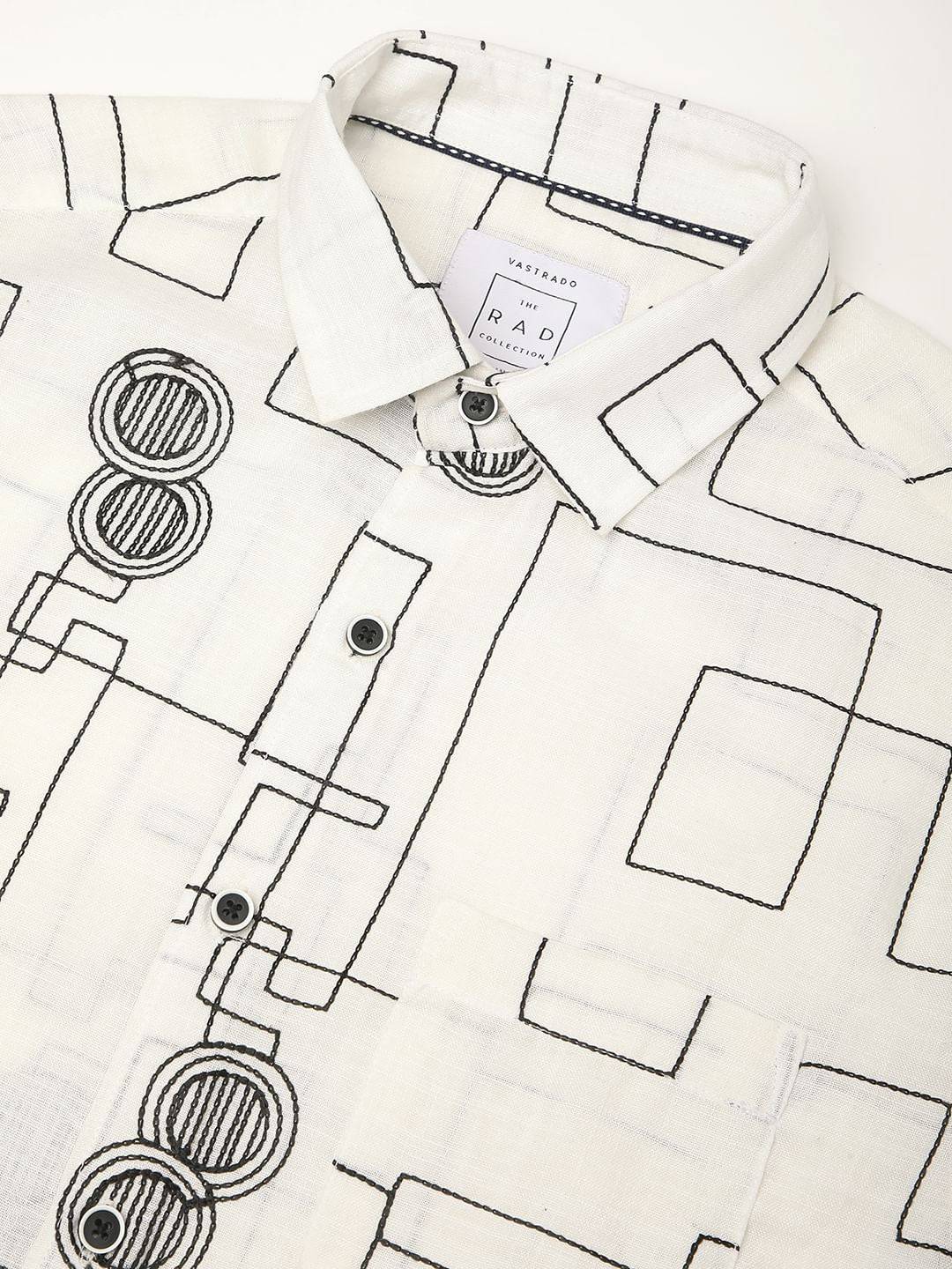 Intricate White Contrast Maze Embroidered Shirt Buy only at ₹699