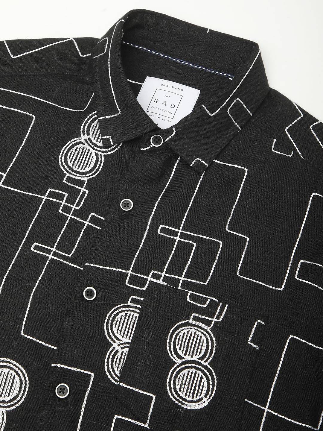 Schmick Black Contrast Maze Embroidered Shirt Buy only at ₹699