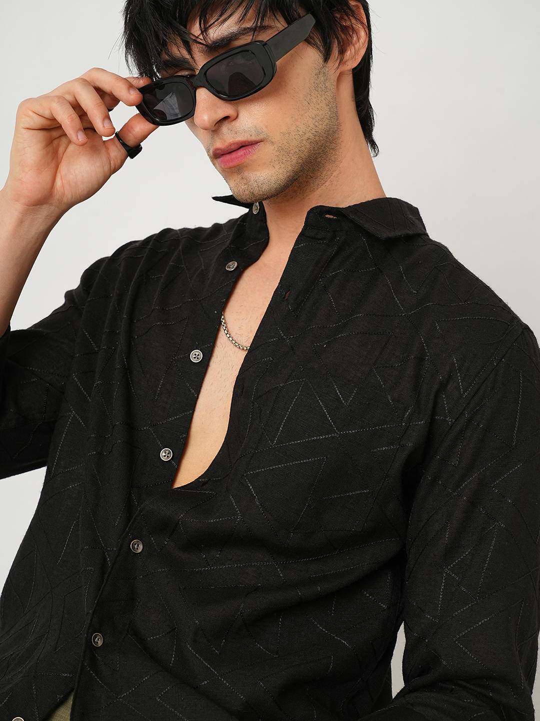 Trigon Embroidered Black Shirt Buy only at ₹699