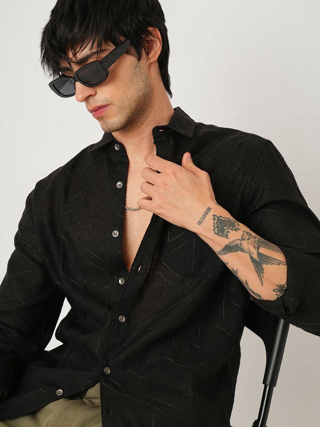 Trigon Embroidered Black Shirt Buy only at ₹699