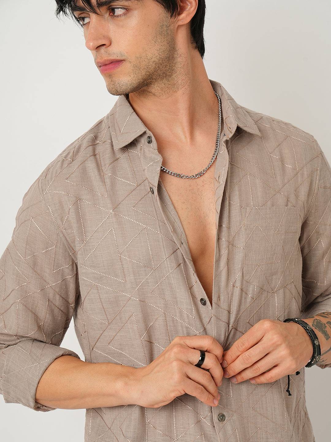Cedar Brown Triangle Embroidery Shirt Buy only at ₹699