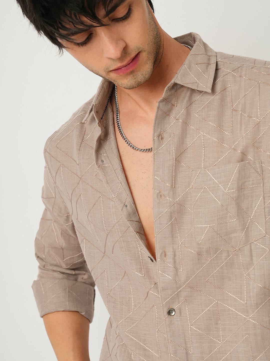 Cedar Brown Triangle Embroidery Shirt Buy only at ₹699