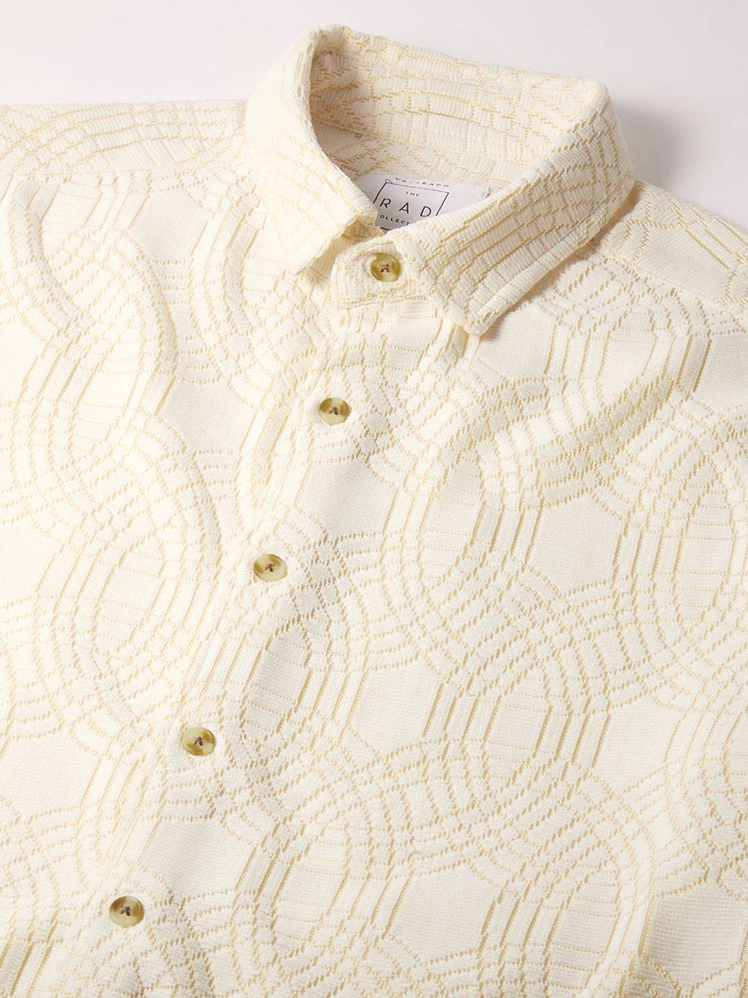 Interweave Geometric Textured Ivory Crochet Shirt Buy only at ₹699