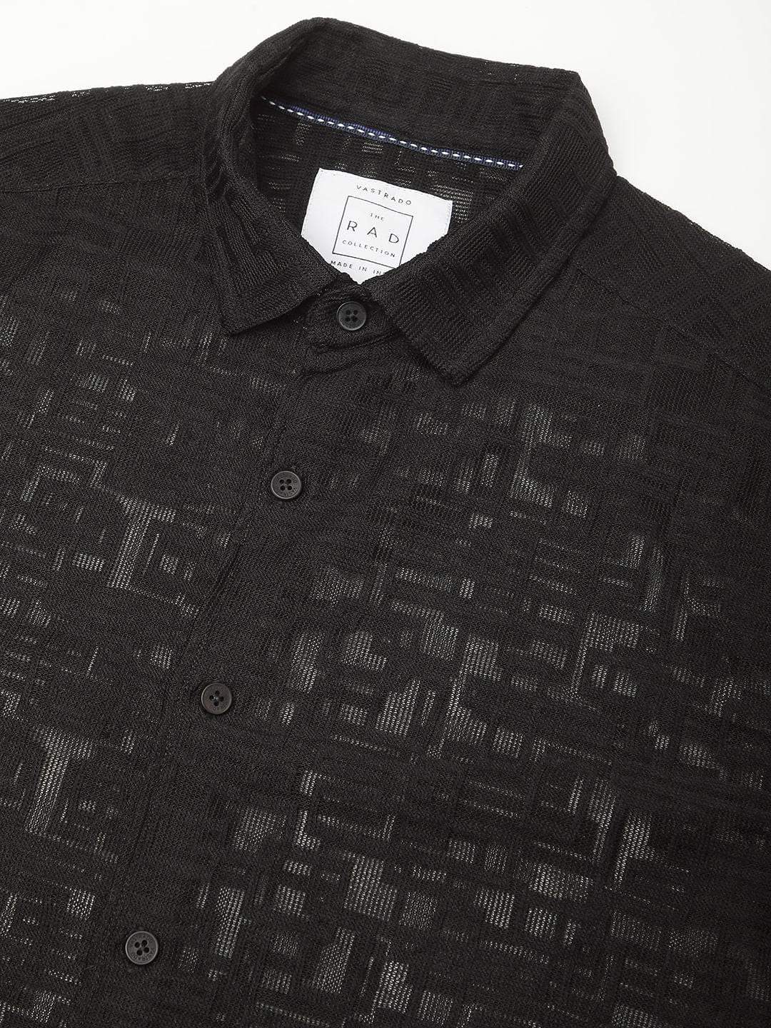 Breezy Black Maze Textured Mesh Shirt Buy only at ₹659