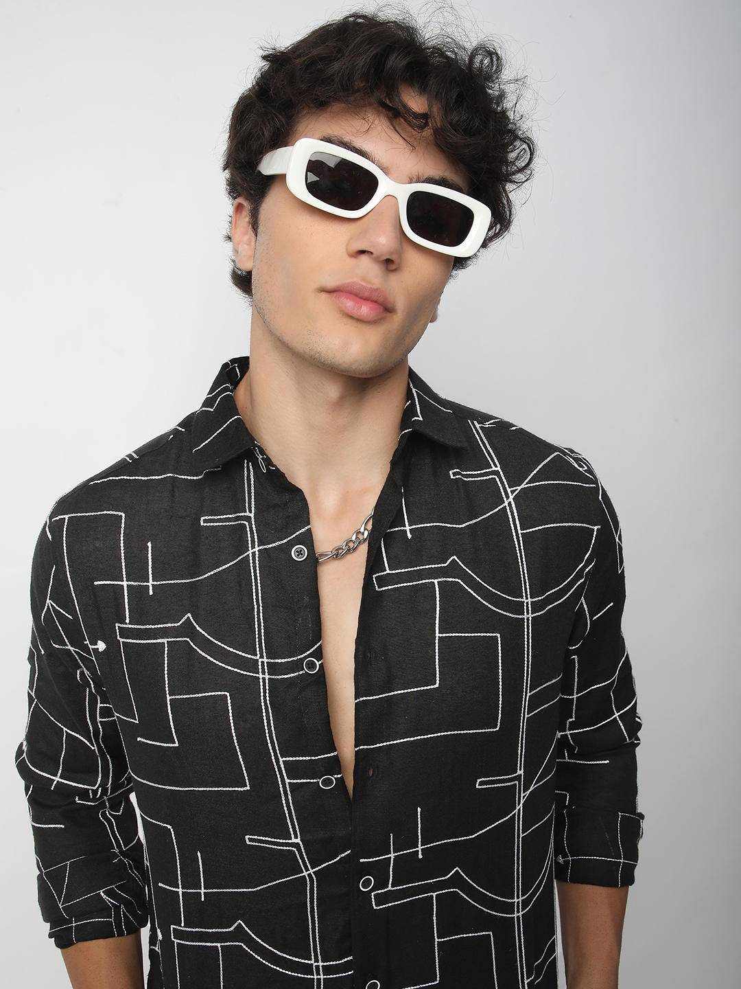 Quirky Black Contrast Embroidered Shirt Buy only at ₹699