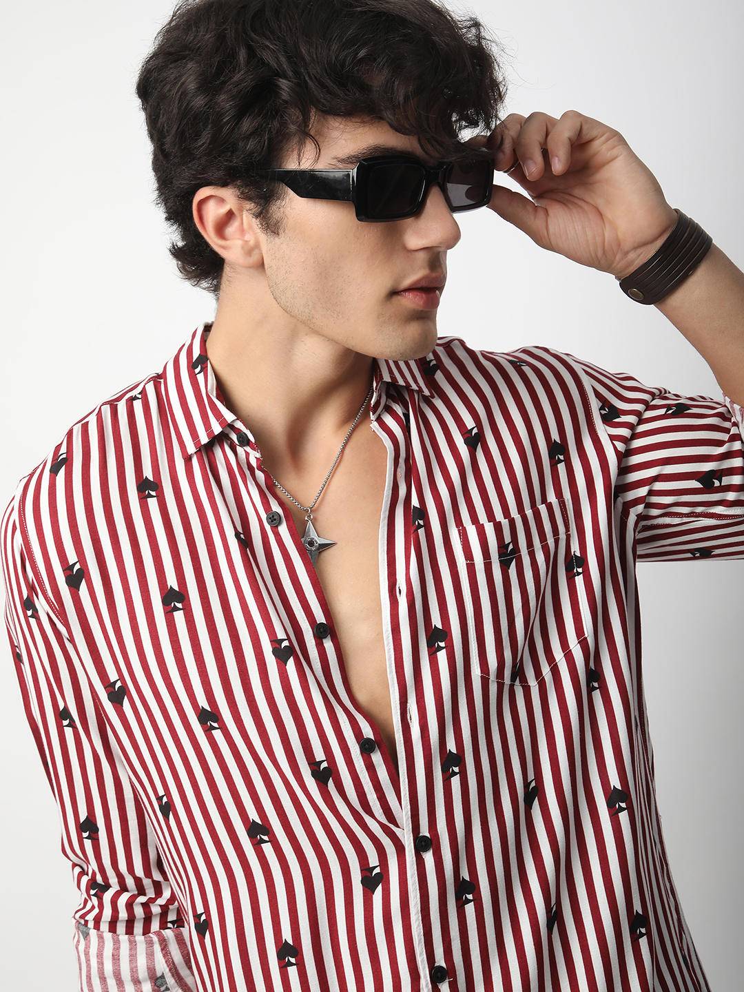 Garnet Red Stripe Spade Shirt Buy only at ₹599