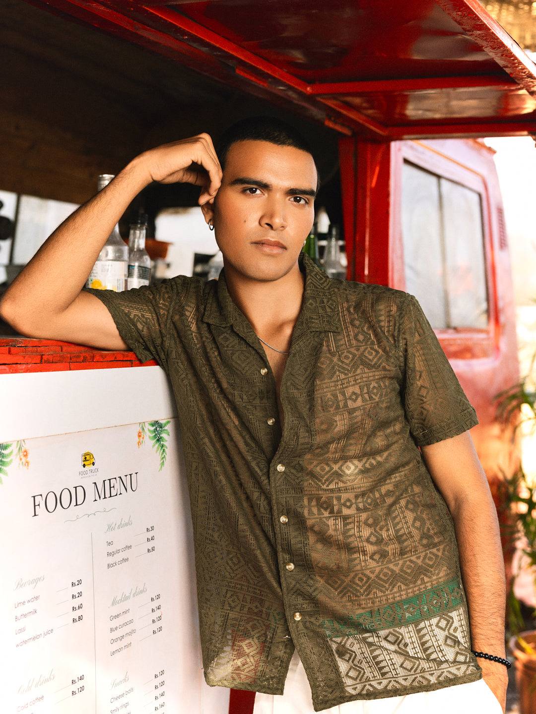 Olive Finesse Crochet Oversized Shirt Buy only at ₹449