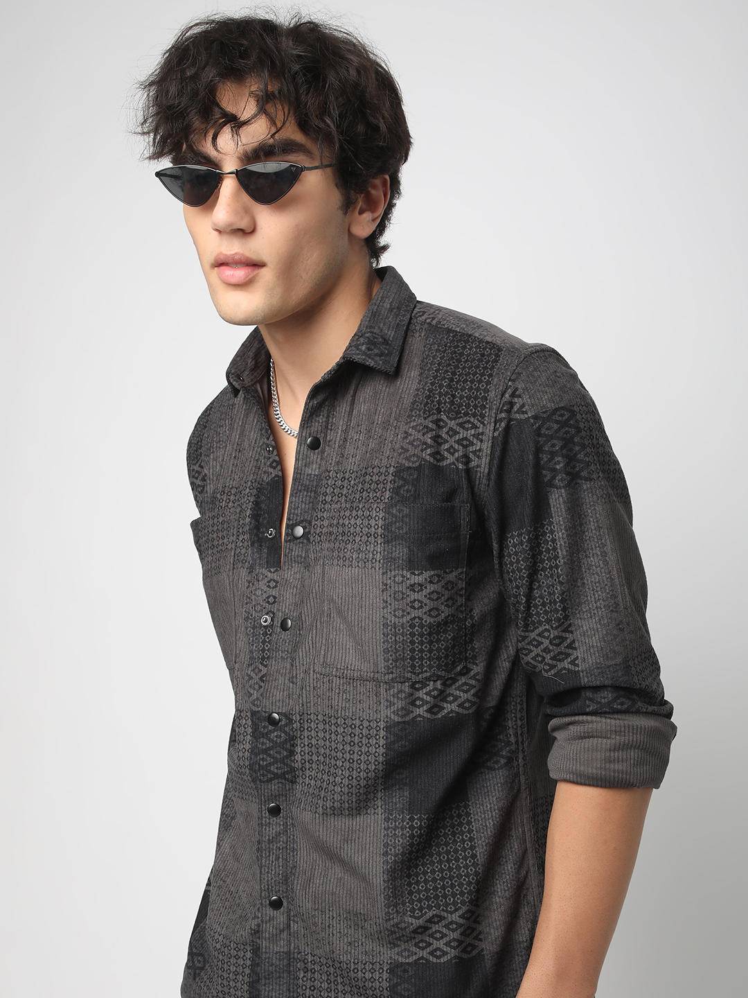 Couture Shadow Grey Double Pocket Corduroy Overshirt Buy only at ₹644