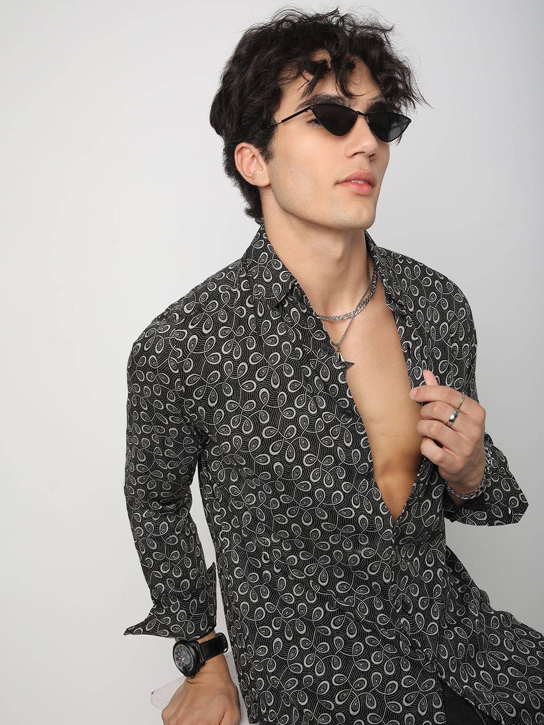 Black Twisted Motifs Printed Shirt Buy only at ₹569