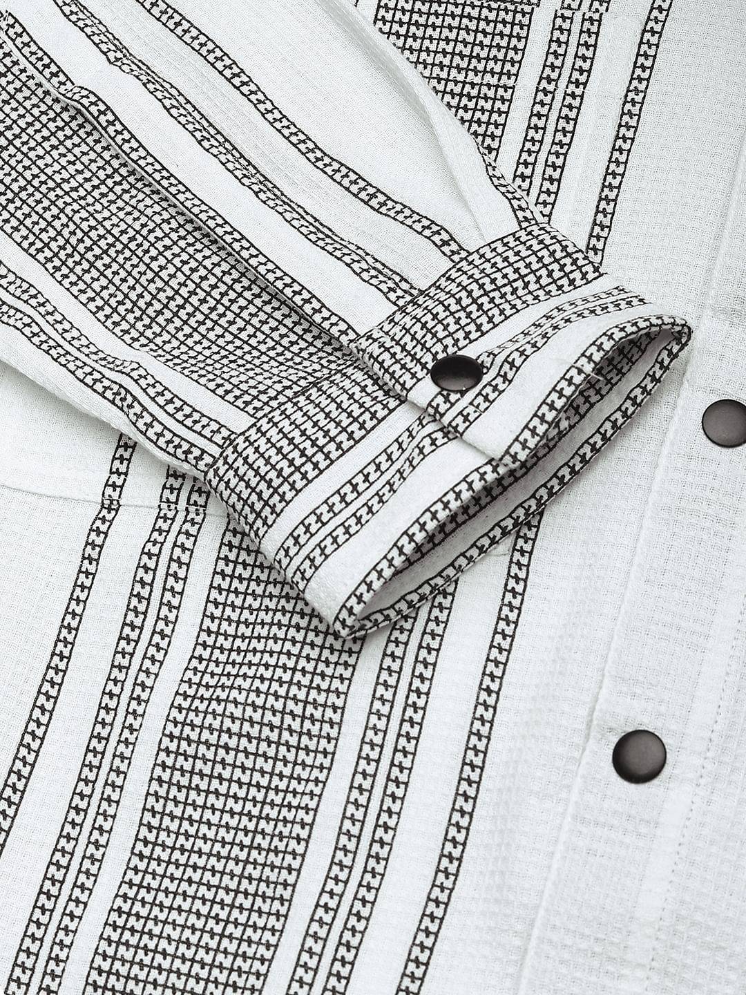 Refined White Double Pocket Waffle Striped Shirt Buy only at ₹759