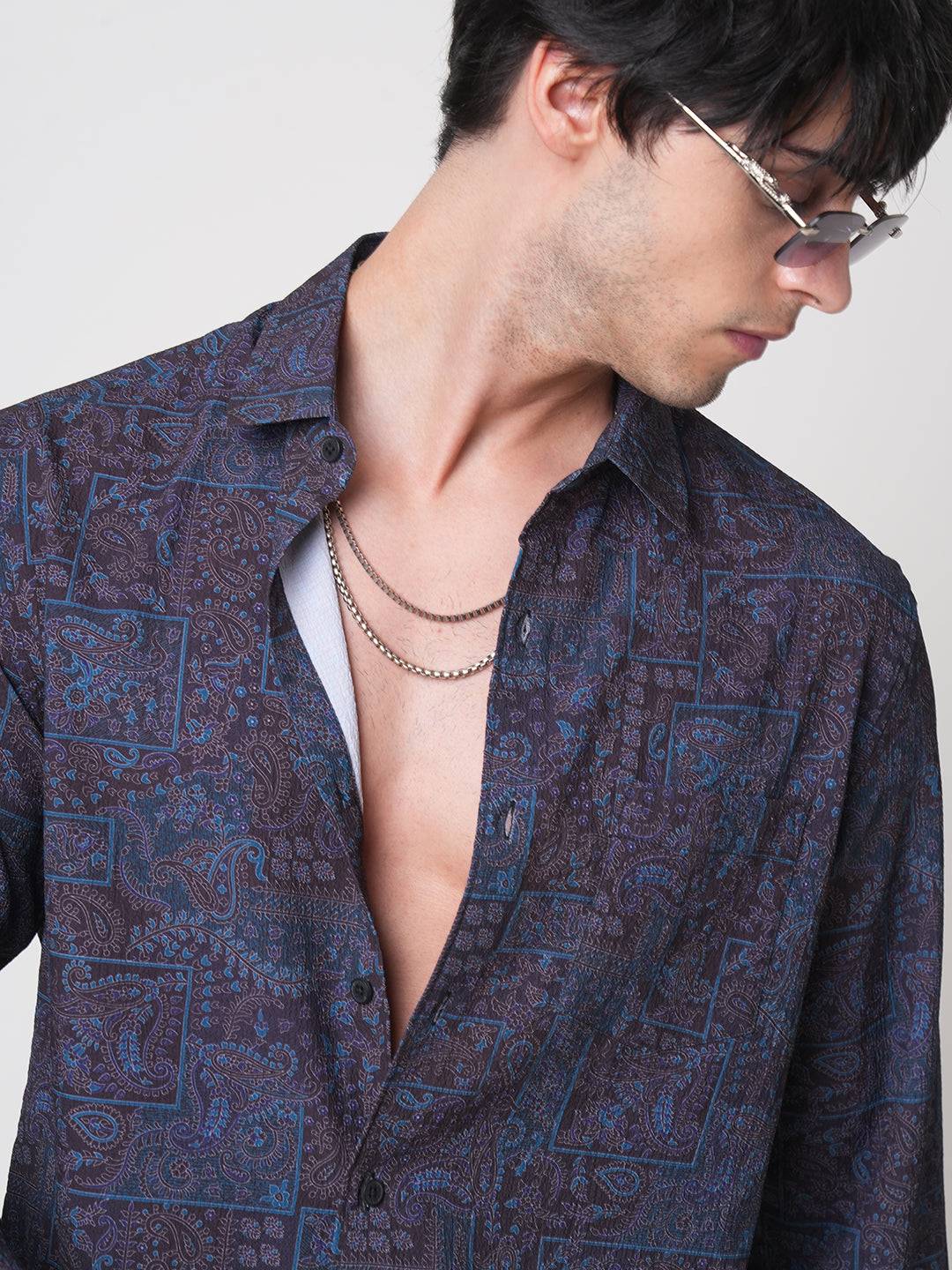 Navy Paisley Printed Creased Shirt Buy only at ₹659