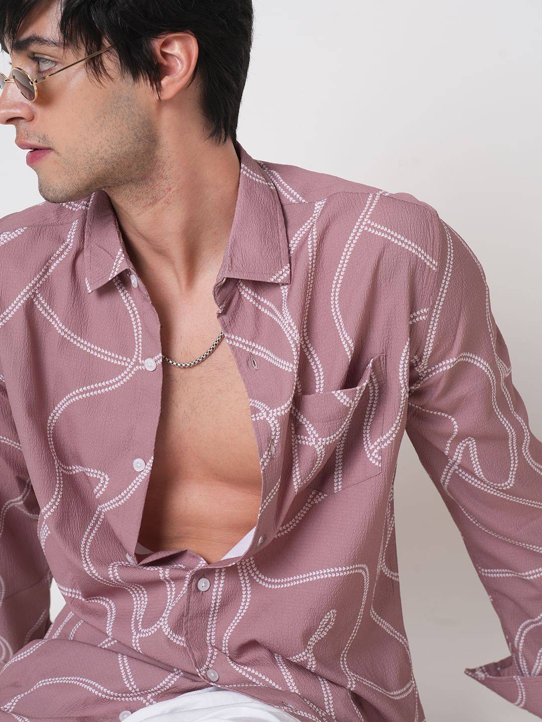 Dark Peach Printed Creased Shirt Buy only at ₹659