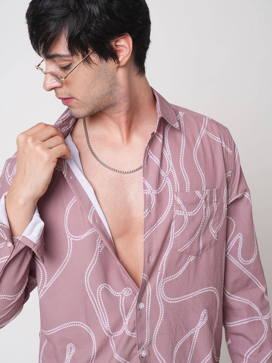 Dark Peach Printed Creased Shirt Buy only at ₹659