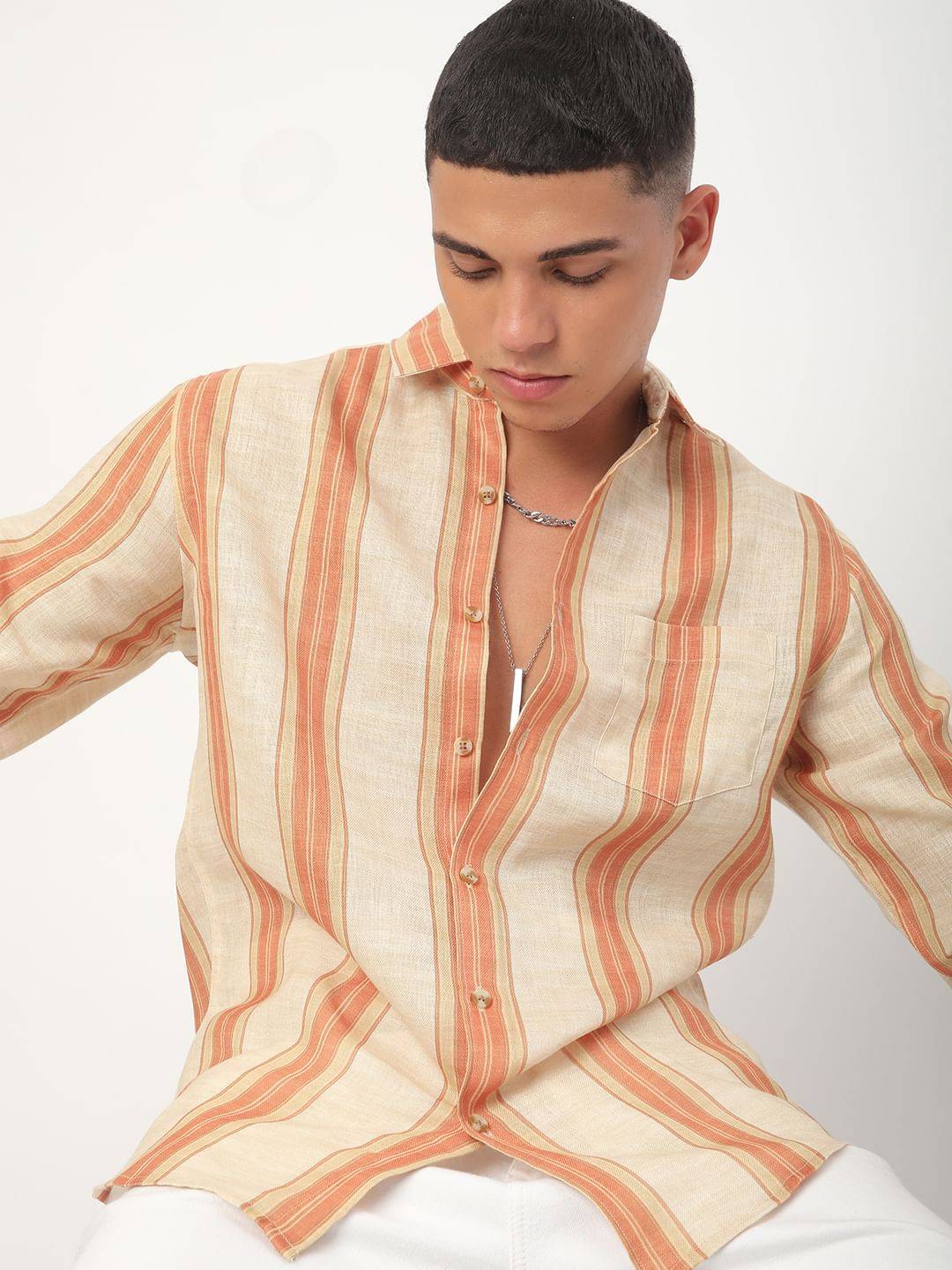 Squashy Orange Striped Shirt Buy only at ₹659