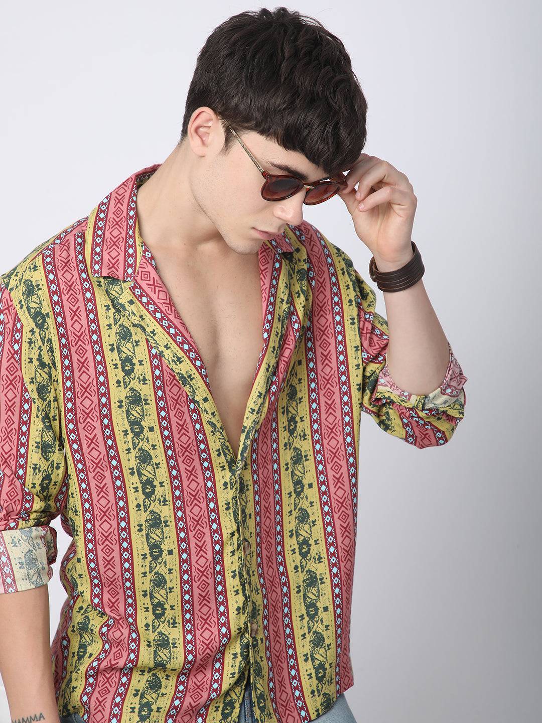 Multicolor Abstract Printed Lapel Collar Oversized Shirt Buy only at ₹639