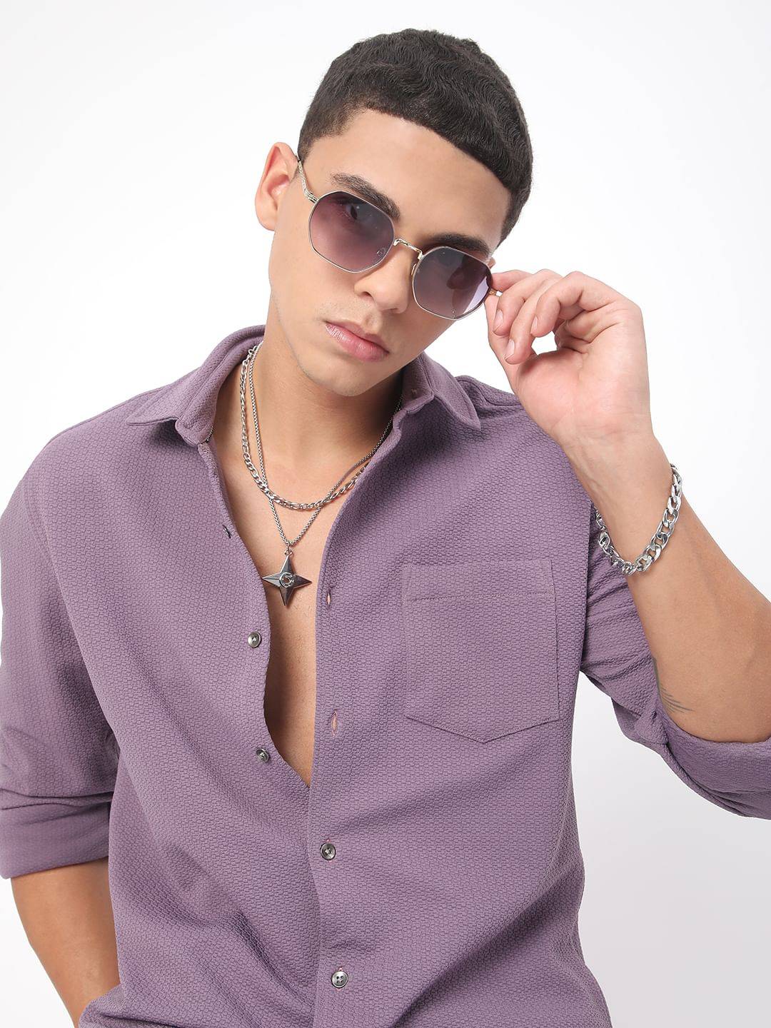 Meticulous Lilac Jacquard Shirt Buy only at ₹659