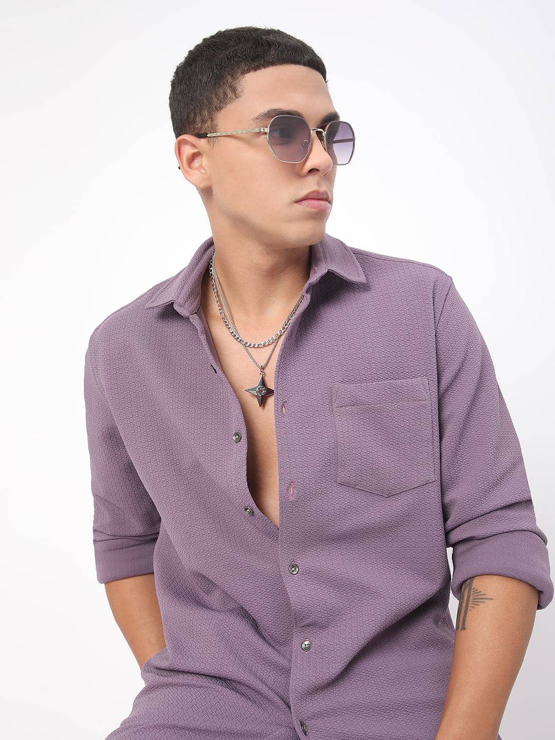 Meticulous Lilac Jacquard Shirt Buy only at ₹659