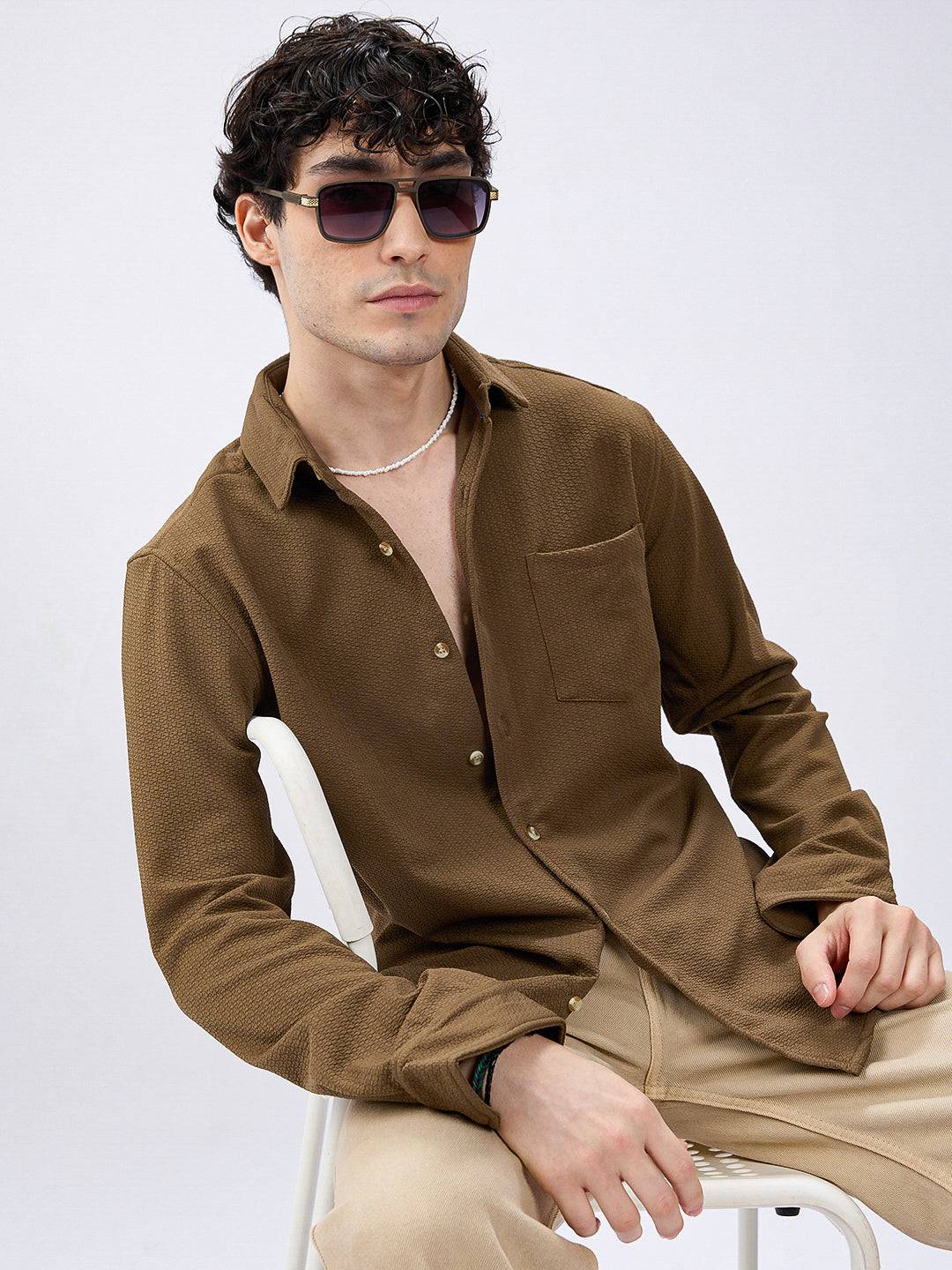 Meticulous Olive Textured Shirt Buy only at ₹659