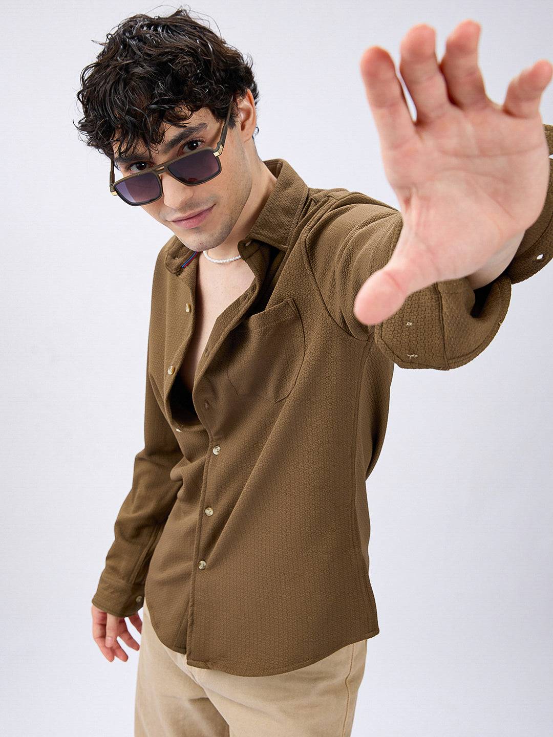 Meticulous Olive Textured Shirt Buy only at ₹659