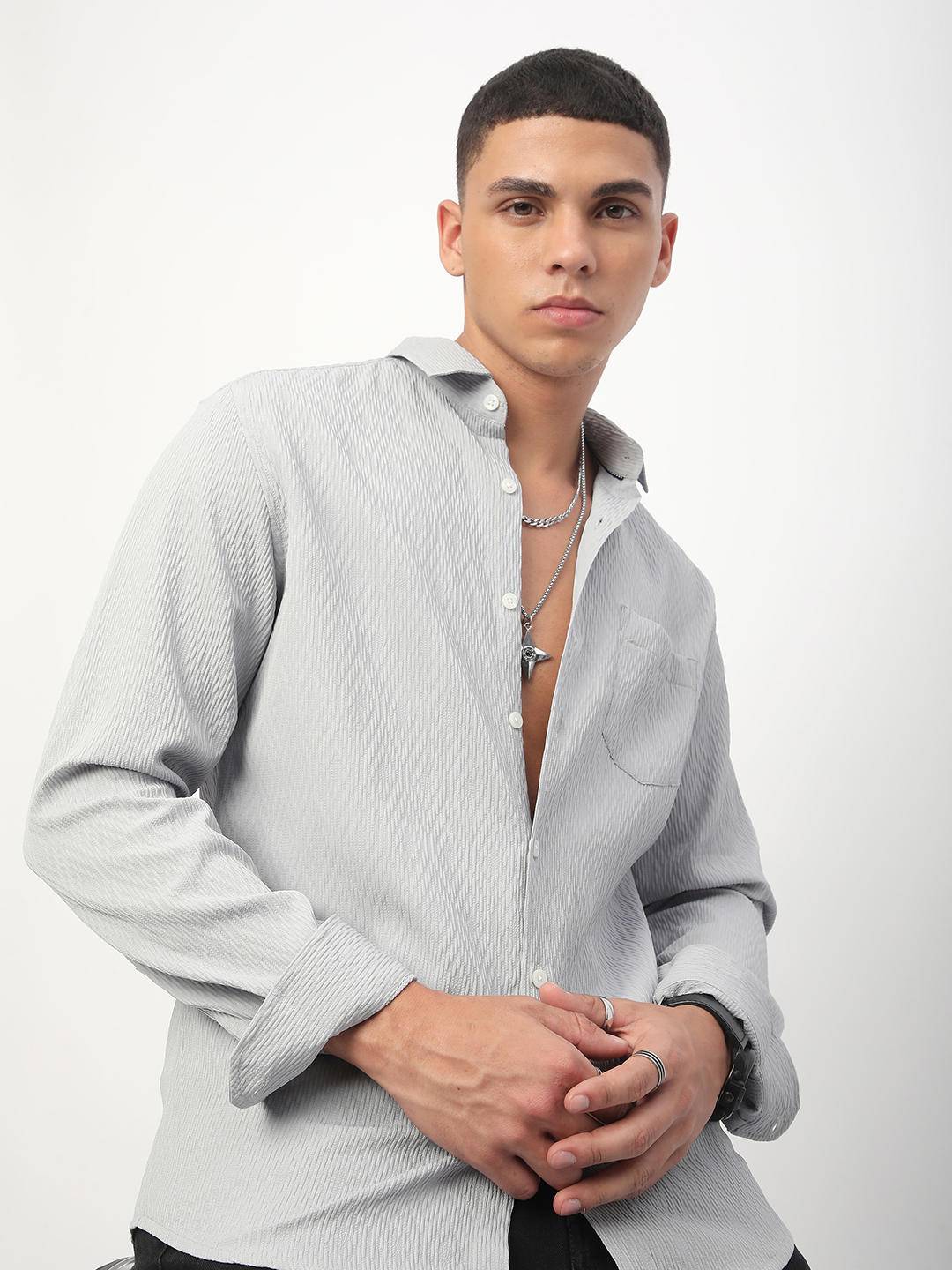 Detailed Cloud Grey Jacquard Shirt Buy only at ₹494