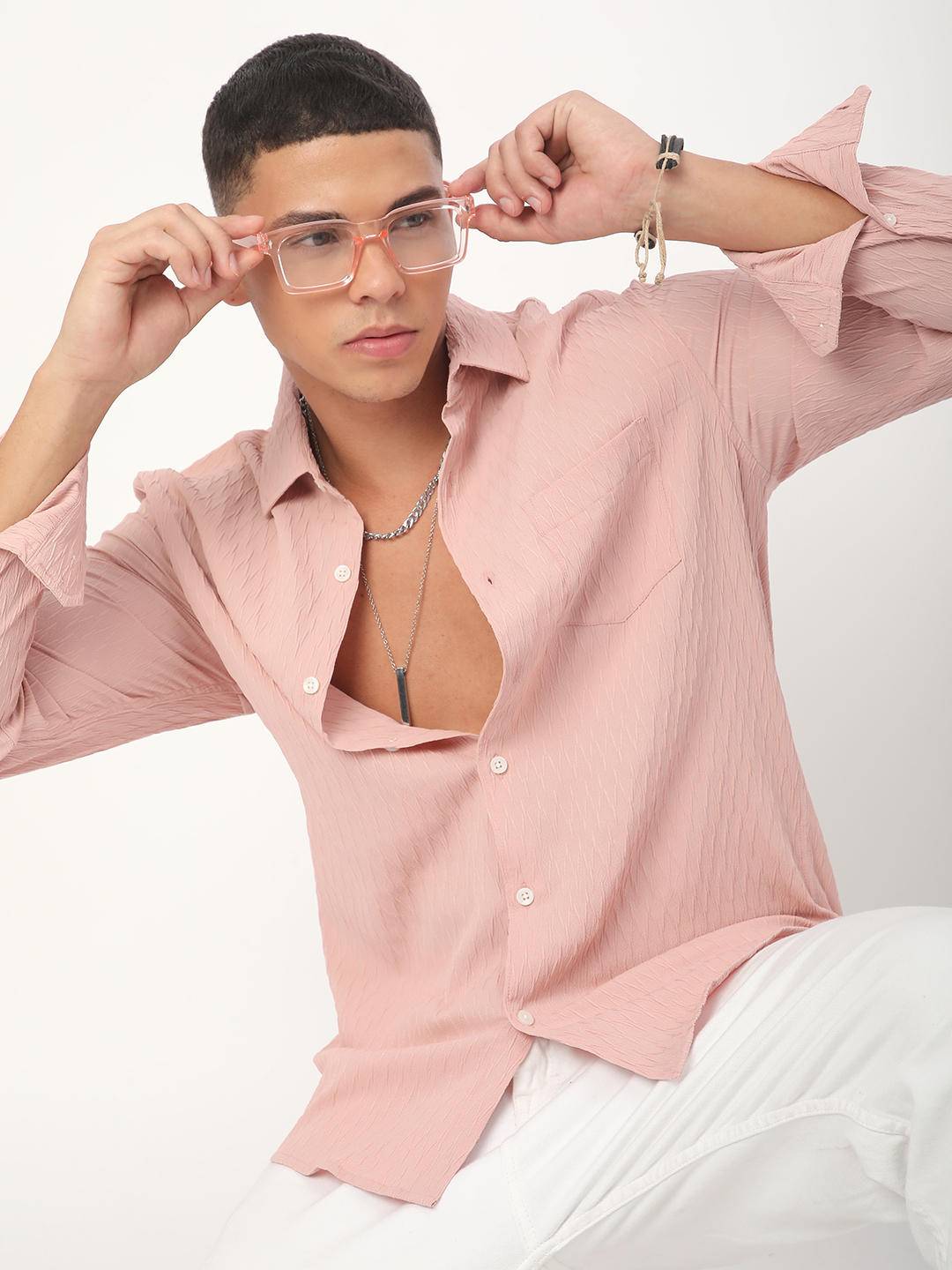 Peach Jacquard Shirt Buy only at ₹659