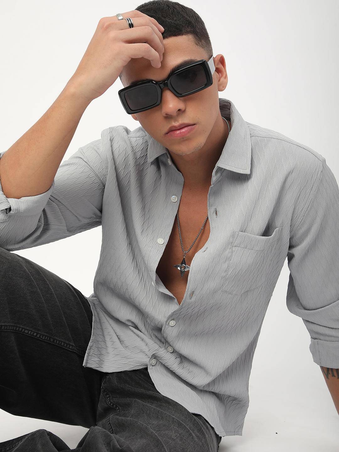 Minimalist Cloud Grey Textured Shirt Buy only at ₹494