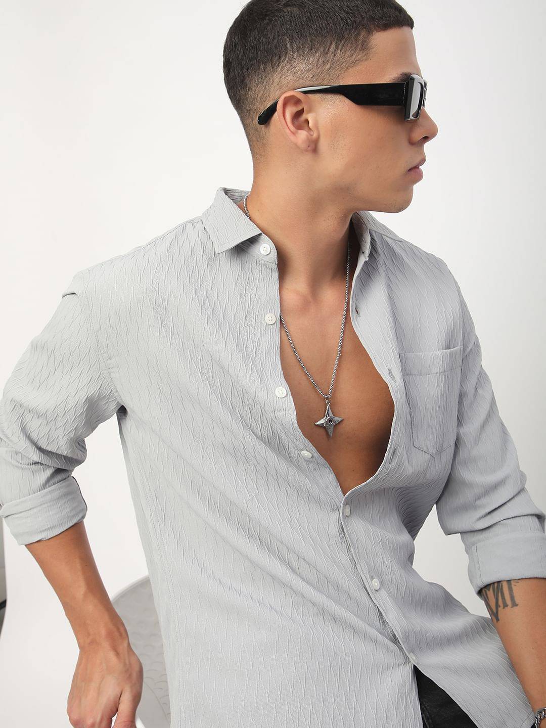 Minimalist Cloud Grey Textured Shirt Buy only at ₹494