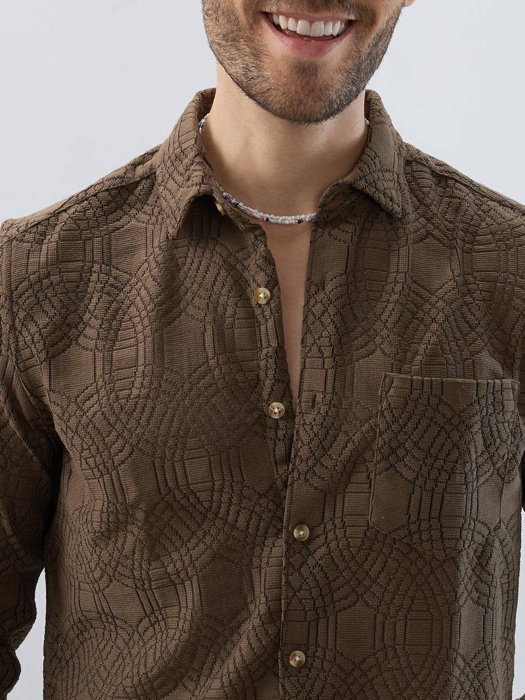Interweave Mocha Brown Crochet Shirt Buy only at ₹699