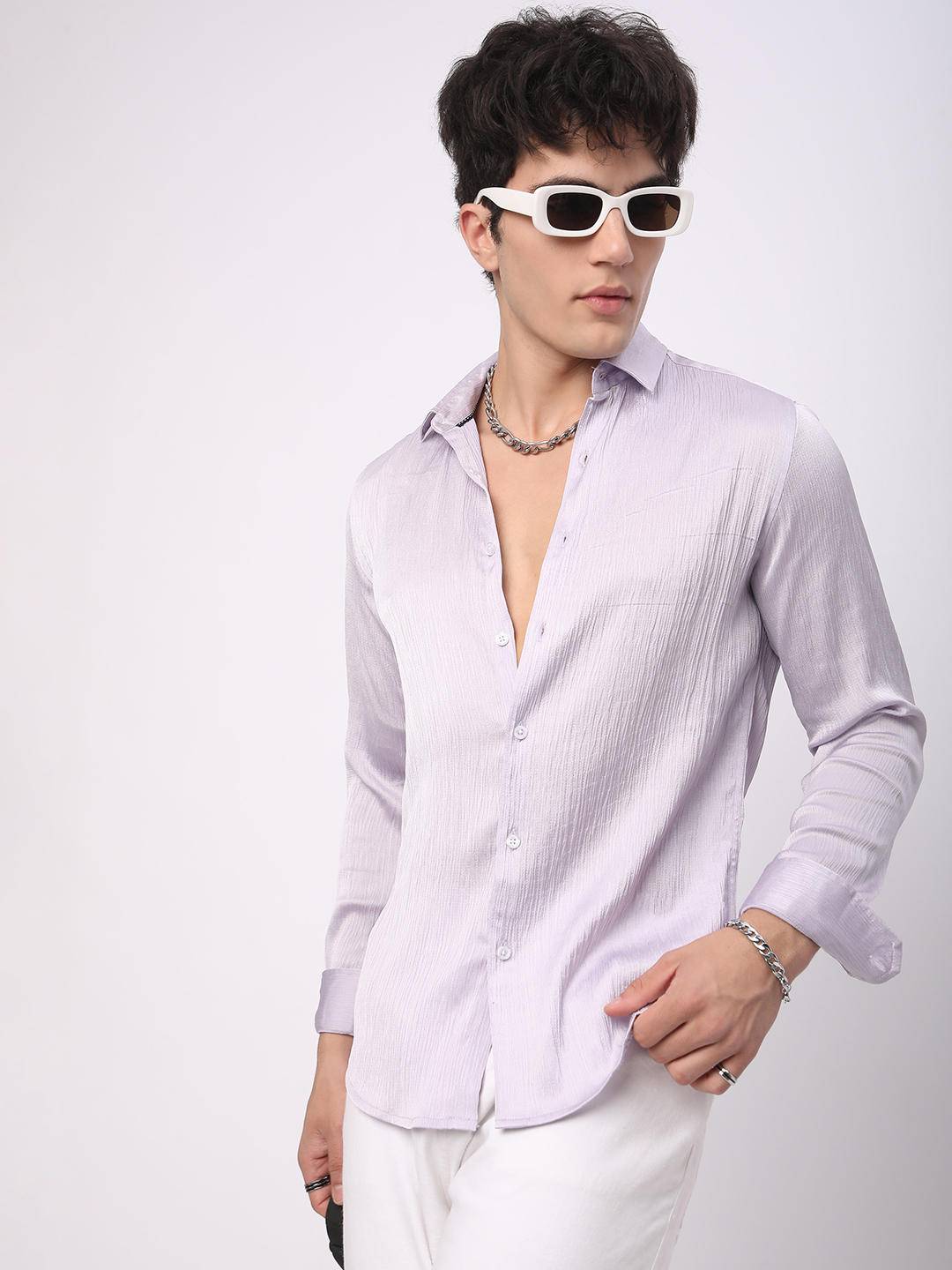 Glinty Periwinkle Crinkled Shirt Buy only at ₹659