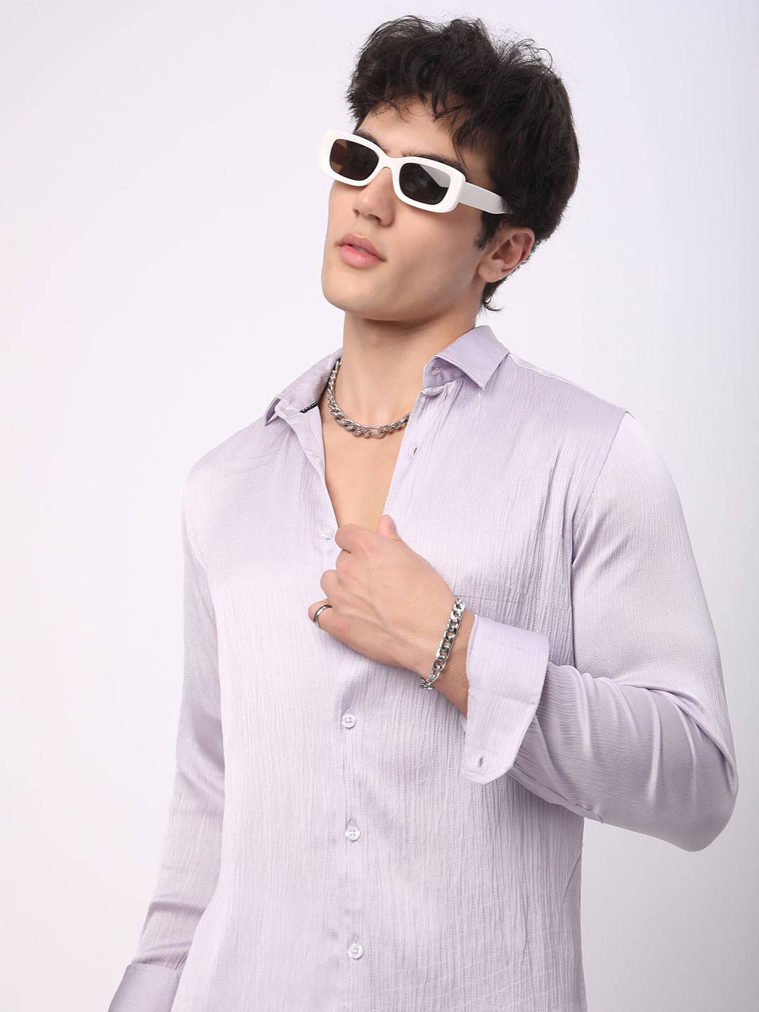 Glinty Periwinkle Crinkled Shirt Buy only at ₹659