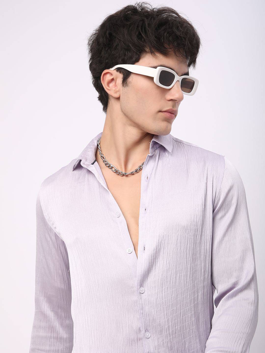 Glinty Periwinkle Crinkled Shirt Buy only at ₹659