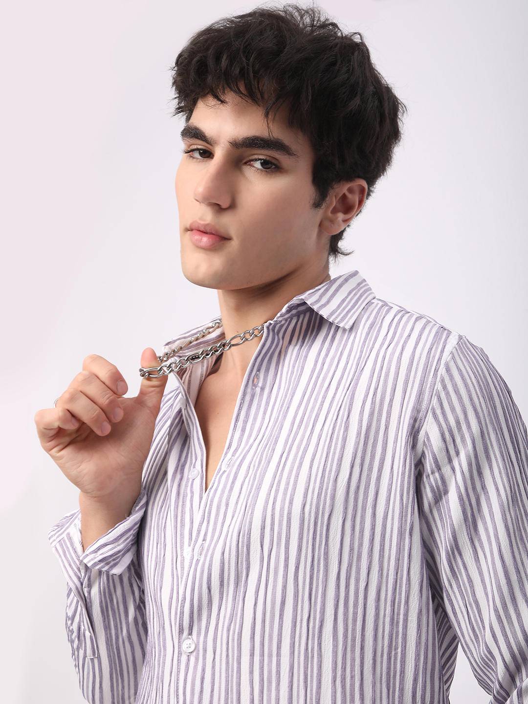 Purple & White Creased Stripe Shirt Buy only at ₹659
