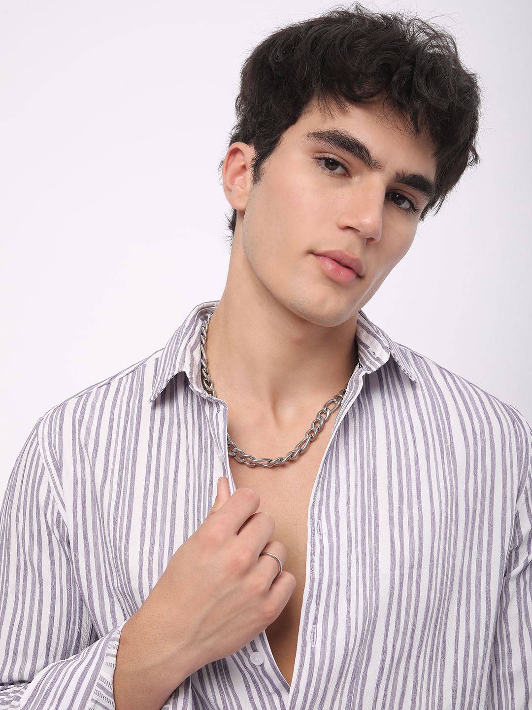 Purple & White Creased Stripe Shirt Buy only at ₹659