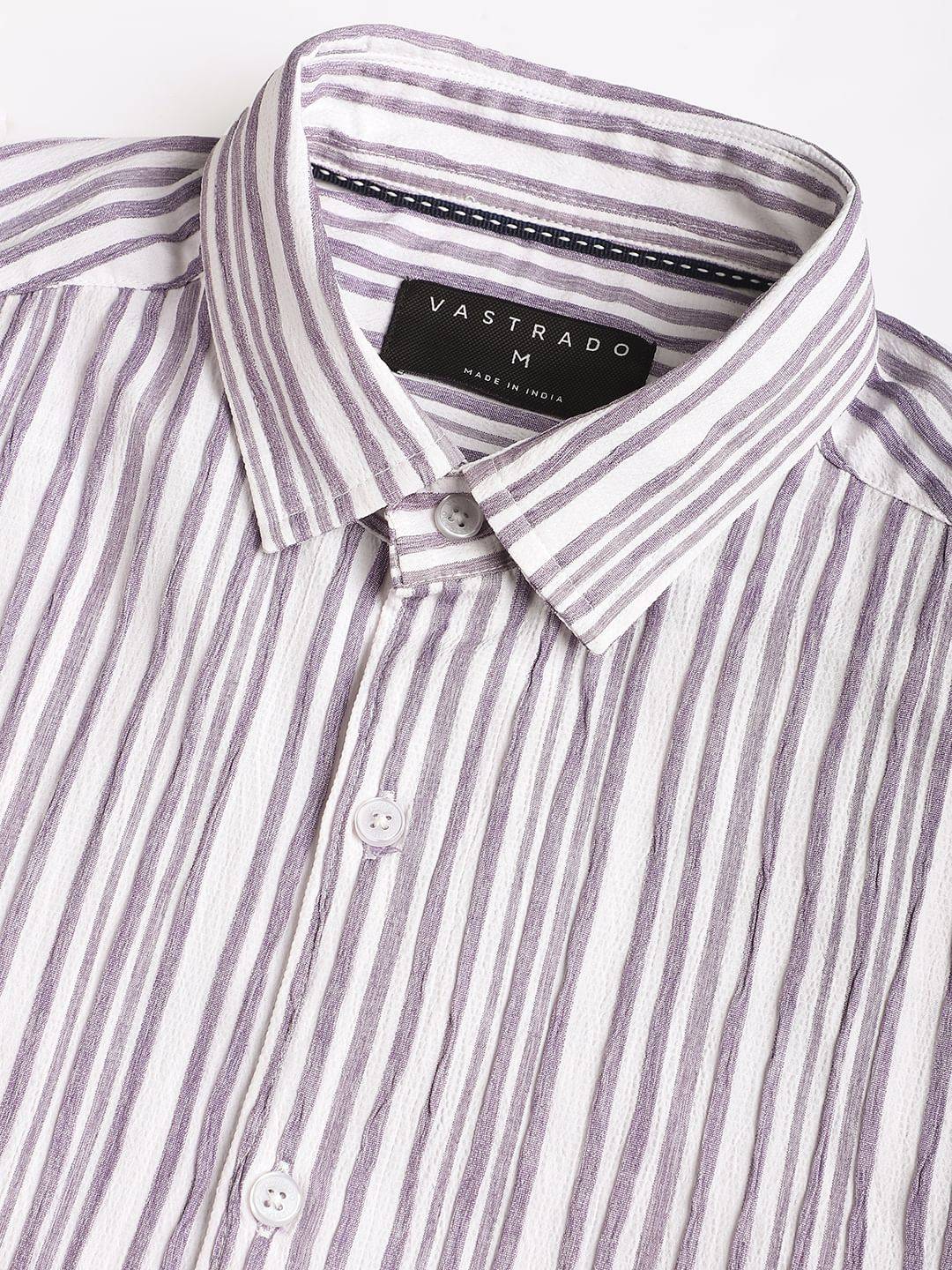 Purple & White Creased Stripe Shirt Buy only at ₹659