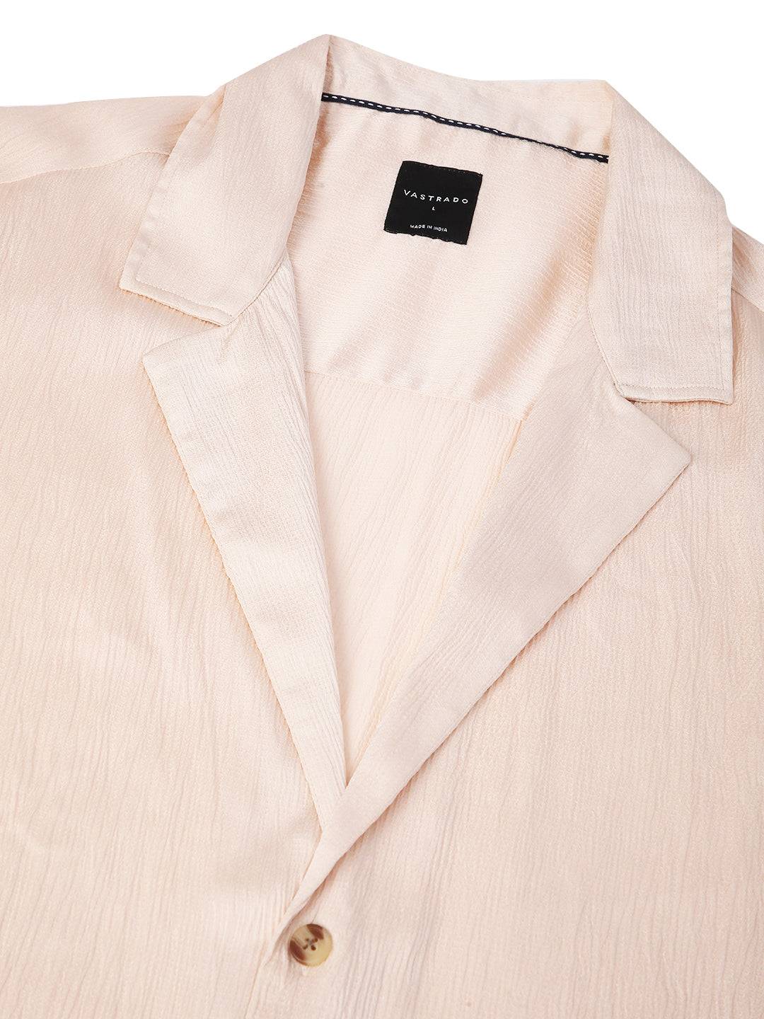 Glinty Cream Notched Lapel Collar Creased Oversized Shirt Buy only at ₹639