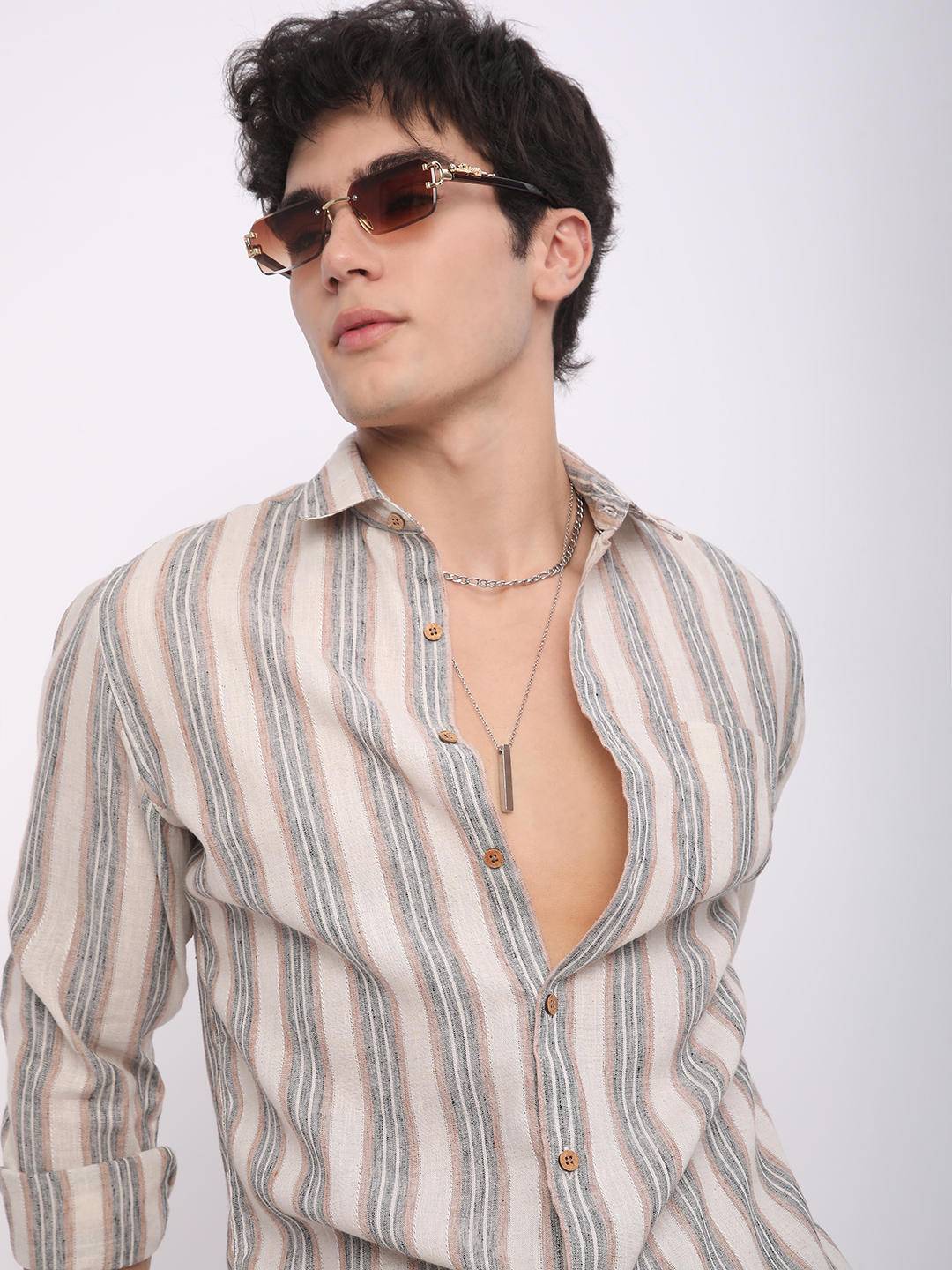 Multicolour Ticking Stripe Linen Shirt Buy only at ₹699