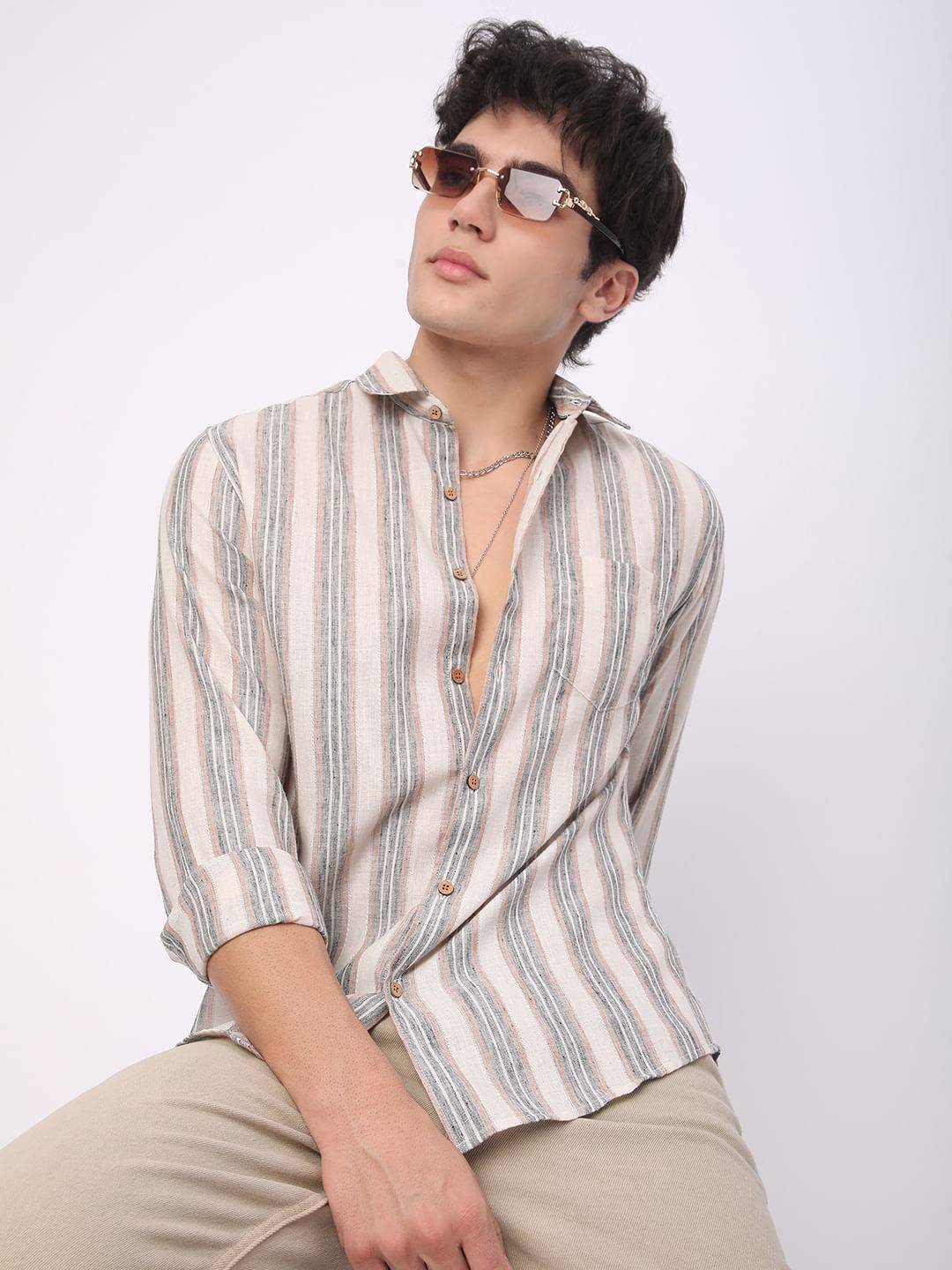 Multicolour Ticking Stripe Linen Shirt Buy only at ₹699
