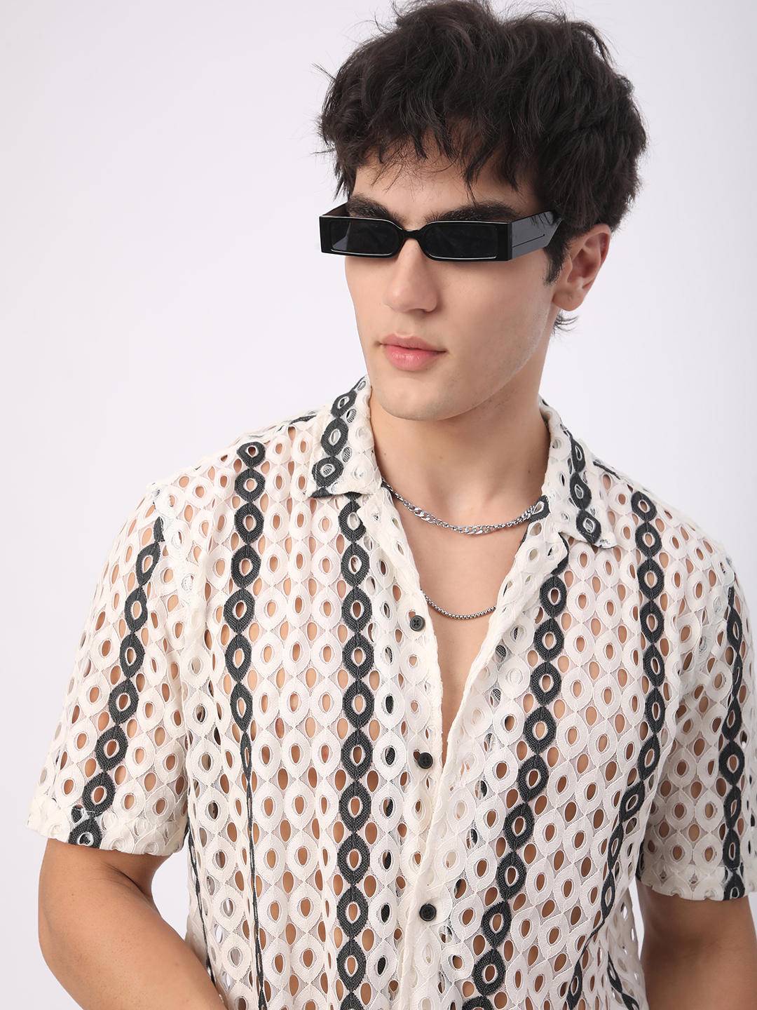 White Guipure Crochet Oversized Shirt Buy only at ₹524