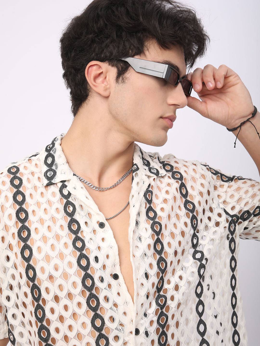 White Guipure Crochet Oversized Shirt Buy only at ₹524