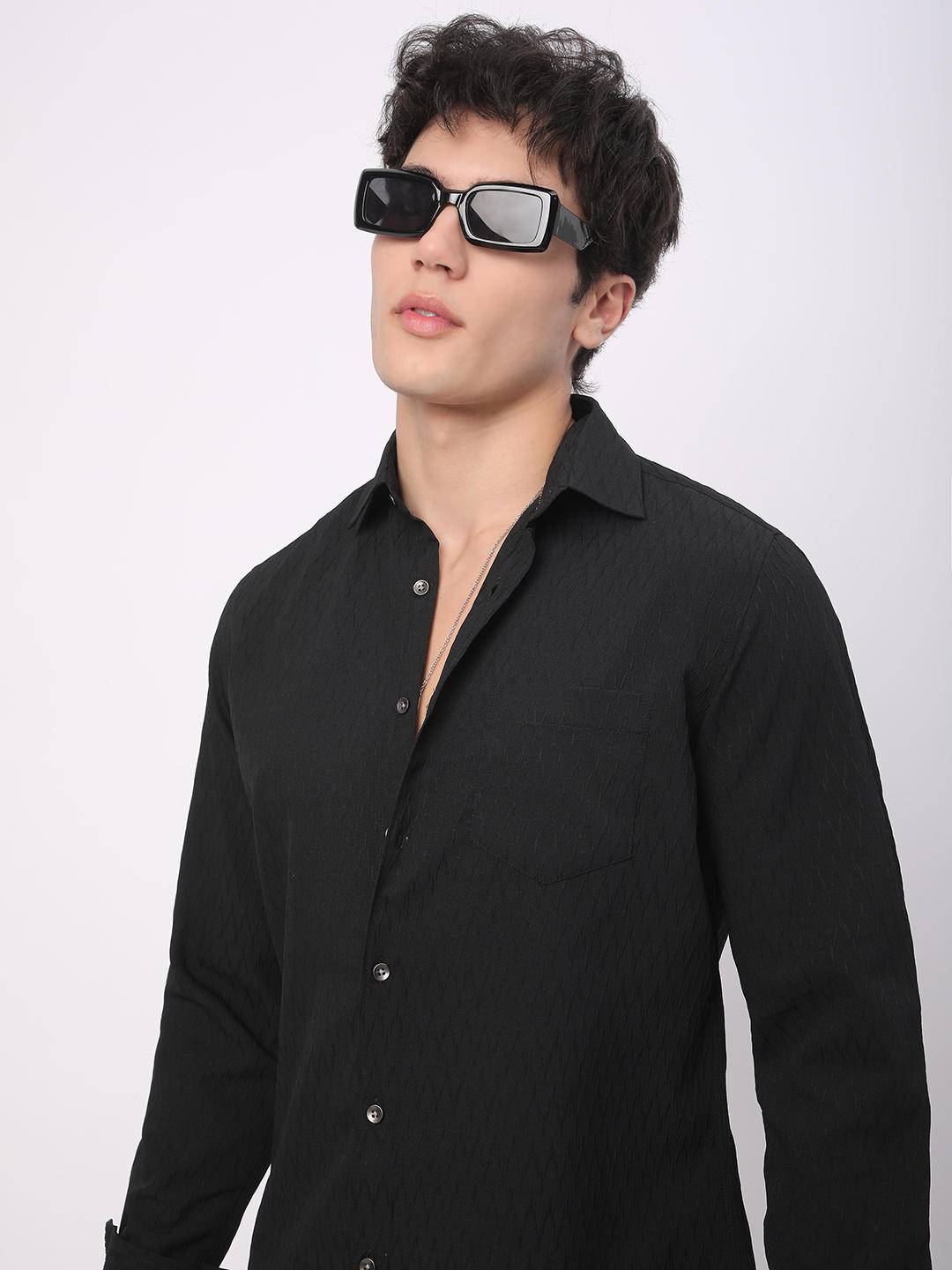 Intense Black Crinkled Textured Shirt Buy only at ₹659